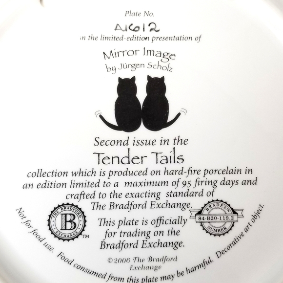 2006 Tender Tails by Jürgen Scholz Cat Collectible Plates , Bradford  Exchange - Picture 4 of 4